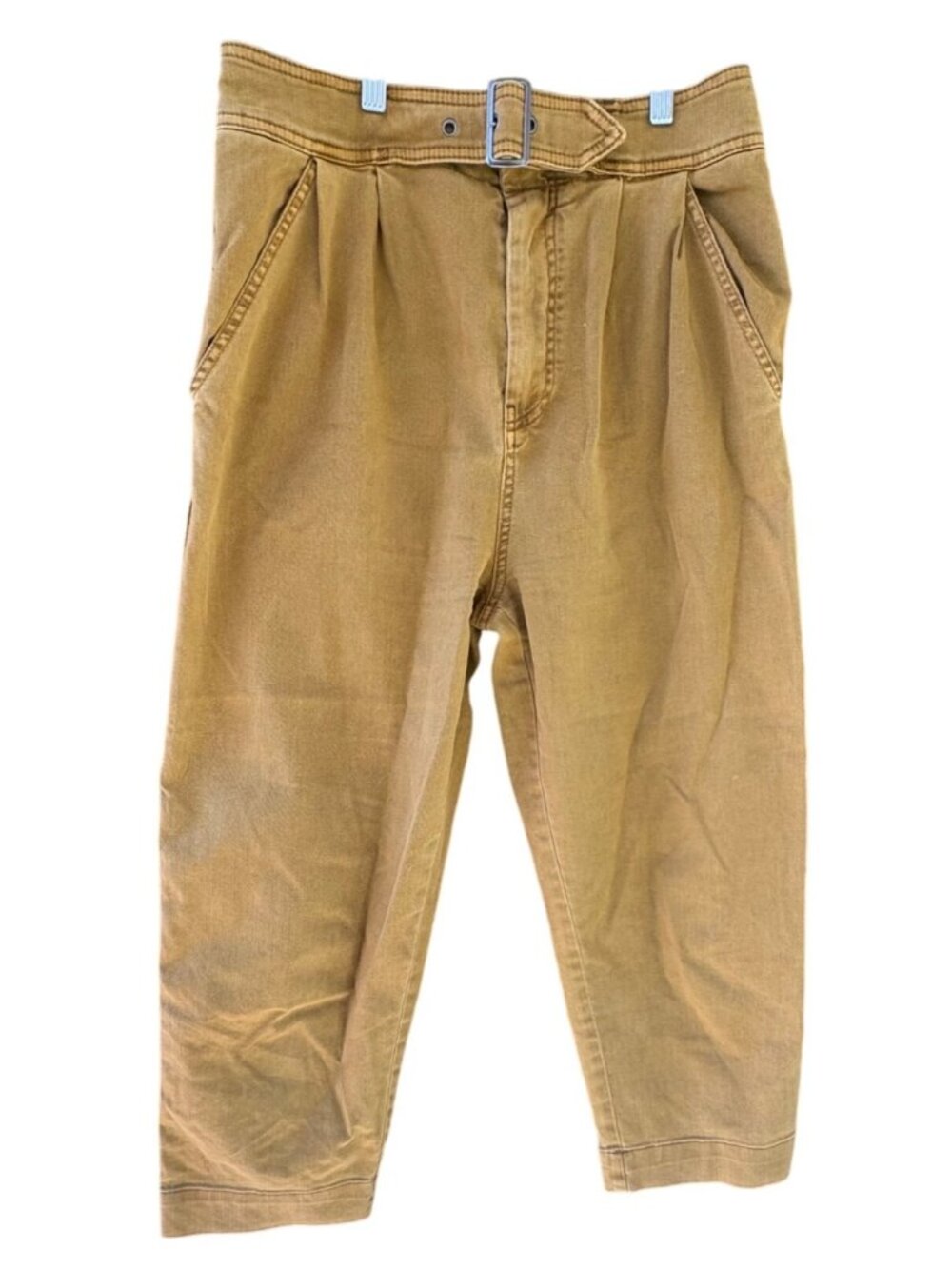 Free People Women's Size 8 Paperbag Cotton Pants Belt High Waist Mustard Yellow.